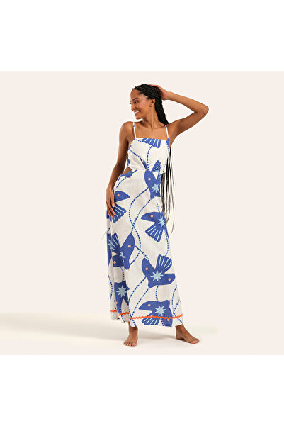 Zsa Zsa Zsu Protı Digital Printed Water Stone Detailed Dress - Ecru