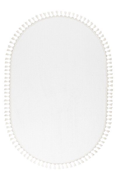 Valery Home Vl Oval Comfort Ponpon Saçaklı Peluş Halı Beyaz