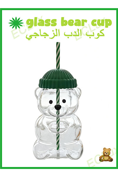 Generic كوب جديد على شكل دب مع ماصة، كوب زجاجي لطيف على شكل دب مع ماصة، 2025 ...