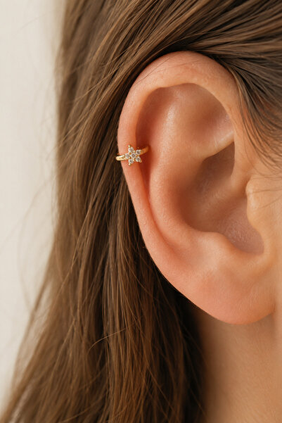 Sacce Scarves&Accessories Zirkon Taşlı Çiçek Helix Piercing Tragus Çiçekli Kıkırdak Lob Küpesi Tek Adet