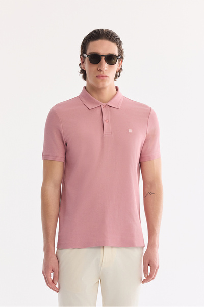 Avva Erkek Gül Kurusu Kıvrılmaz Polo Yaka %100 Pamuk Basic Regular Fit T-Shir...