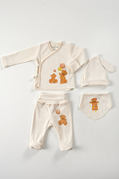 tinylamb Fluffy Bear 4 Parça Unisex Bebek Uzun Kollu Pamuk Bodysuit Takımı Ye...