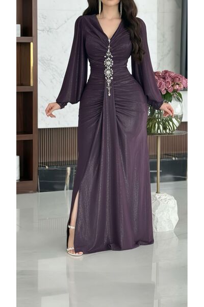 Opera Fashion فستان سهرة استرتش بلمعة مع اكسسوار