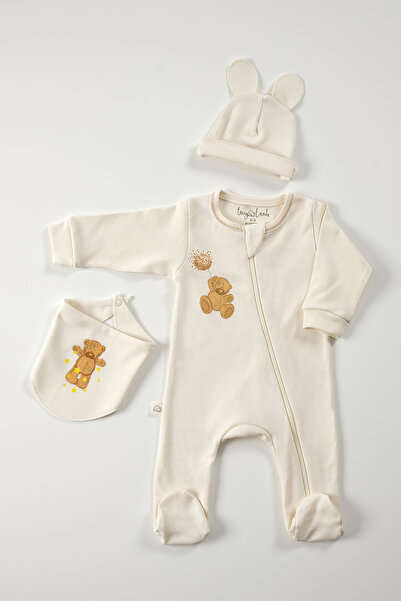 tinylamb Fluffy Bear 3 Parça Yenidoğan Mini Set %100 Organik Pamuk Bebek Hedi...