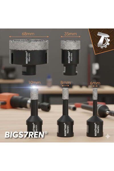 Bigstren Set 6 carote diamantate NewTech M14 6–68 mm pentru gresie, granit, piatră și ceramică, cu ghidaj