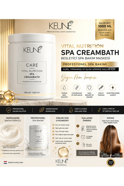 Keune Care Vital Nutrition Spa Bakım Maskesi 1000 ml Kuru Yıpranmış Saçlar İç...