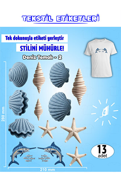 AGG Reklam Ütü ile Yapışan Kıyafet Etiketi Deniz Temalı -2 9Lu Set