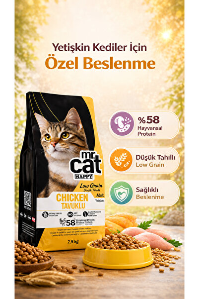 MR.CAT HAPPY Mr. Cat Happy Tavuklu Yetişkin Kedi Maması 2,5 Kg - %58 Hayvansa...