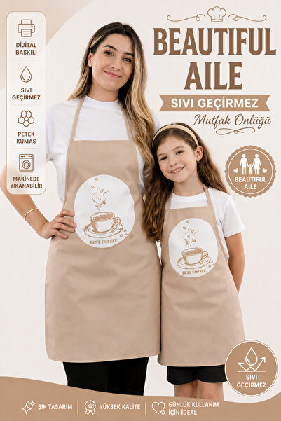 sevilya Beautiful Family Liquid Proof Waterproof Kitchen Apron Adult and Chil...
