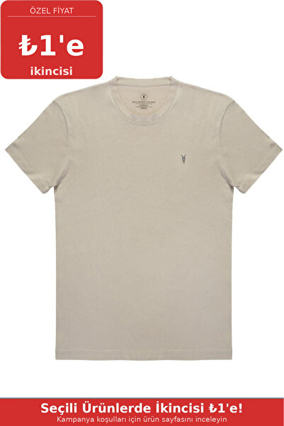 COMBİNE MİCHAİL Erkek Gri %100 Pamuk Slim Fit Bisiklet Yaka Kısa Kollu Tişört