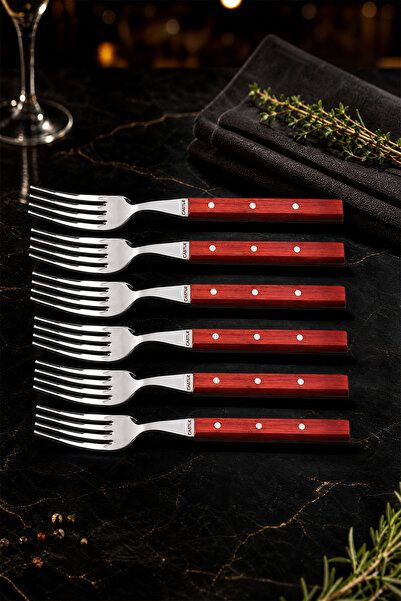 CASTLE KITCHEN Hand Caft Serisi Mutfak Bıçak Çatal Paduk Sap 6'lı Steak Et Ka...