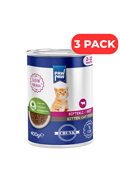 PawPaw Set 3 x Hrana umeda pentru pisica junior, cu bucati de vita in sos, 40...