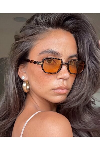 funeyes Lodin Leopard Frame Orange Glass Small Tinted Glass Sunglasses Unisex...