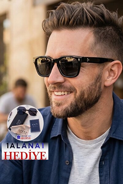 Lozzo نظارات شمسية مربعة سوداء للرجال مع إكسسوارات مستقطبة 23037 C2