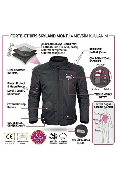 Forte GT 2001079 SKYLAND - 4 Mevsim Motosiklet Mont