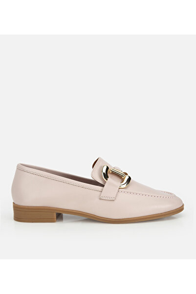 Hotiç Women's Leather Beige Buckle Detail Classic Loafers