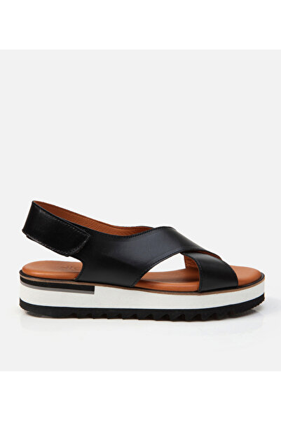 Hotiç Flache Damensandalen aus schwarzem Leder