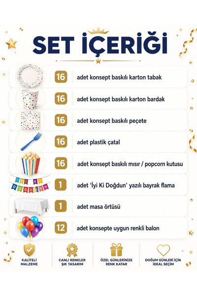 Fillikutum Fb Temalı 94 Parça 16 Kişilik Doğum Günü Seti Tabak Bardak Balon Flama