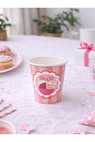 Parti Adresi Kız Bebek Baby Shower Konsept Karton Bardak 8'li