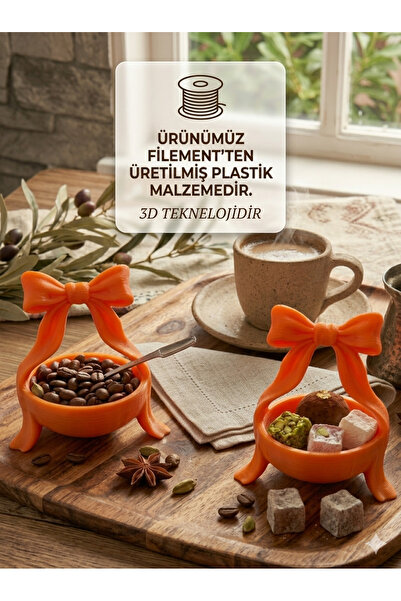 YSR HOME 2'li Turuncu Fiyonk Tasarım Lüks Sunumluk Seti - Kahve Yanı Lokumluk...