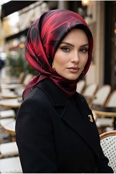 Vissona %100 Twill İpek Çiçek Desenli Bordo Renkli 90x90 Eşarp Dikim Şekli : ...