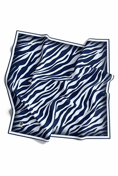 VİOLLA Kristal Zebra Desenli Bebe Mavisi - Lacivert Renkli 90x90 Eşarp (İpek ...