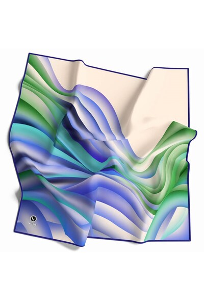 VİOLLA Kristal Geometrik Desenli Saks Renkli 90x90 Eşarp (İpek İçermez) Kenar...