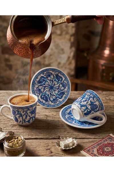 Handmade Mavi Lale Desenli Seramik Kahve Fincanı – Osmanlı Motifli Zarif Türk...