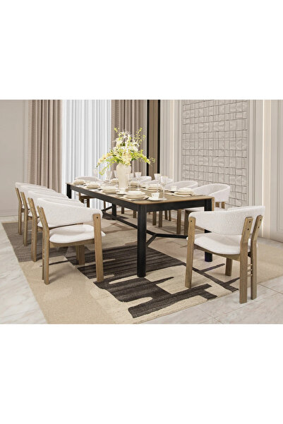 Midas Furniture Wooden Dining Table Set 10 Chairs Grey