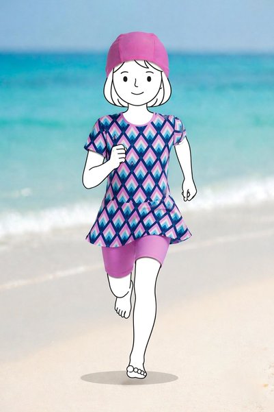 ZUZUNGA Kız Çocuk Tavus Kuşu Tüy Desenli Mayo Takımı