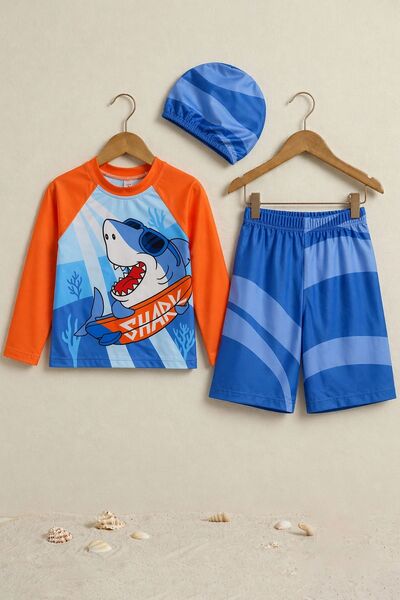 ZUZUNGA Boy's Long Sleeve Shark Print Swimsuit Set