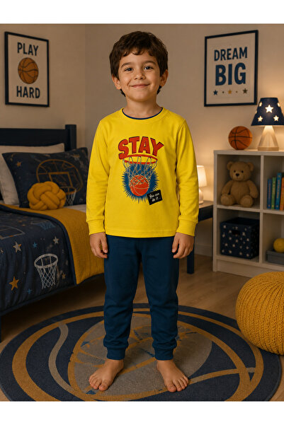 Fil Kids Set de pijamale de iarnă cu mâneci lungi, cu model de baschet, culoa...