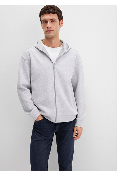 Mavi Kapüşonlu Fermuarlı Gri Sweatshirt 0S10312-80018