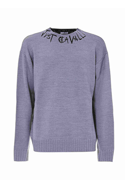 Just Cavalli Gri Erkek Bisiklet Yaka Regular Fit Yazı Baskılı Kazak 79OAFM02