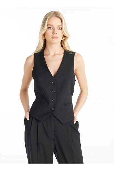 Ted Baker Siyah Kadın V Yaka Standart Fit Şişme Yelek TBWRJC1020
