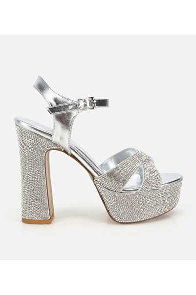 Hotiç Women's Lamé Stone Detailed High Heels Sandals