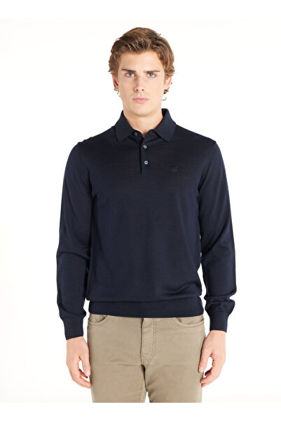 Ted Baker LACİVERT YÜNLÜ POLO YAKA KAZAK