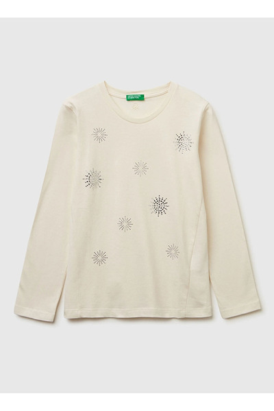 Benetton Tricou brodat ecru pentru fete 3ATNC10RF