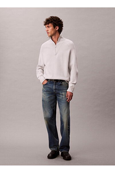 Calvin Klein Beyaz Erkek Bisiklet Yaka Kazak LV04LD313G67U_LS SNOWY TECH KNIT BO