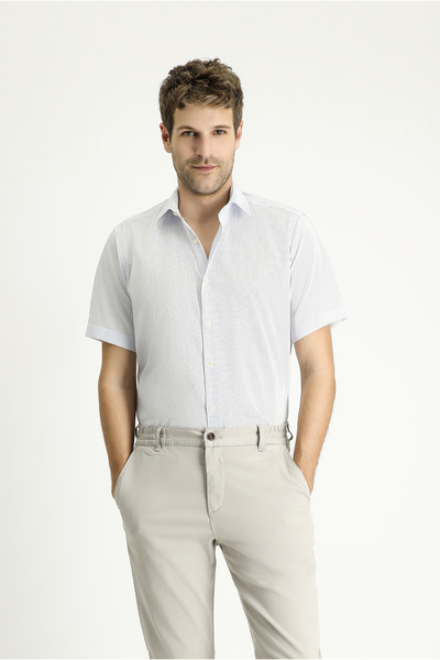 Kiğılı Short Sleeve Regular Fit Pattern Cotton Easy-Iron Shirt