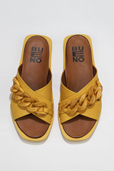Bueno Shoes Yellow Leather Women's Flat Slippers 01Wu3312