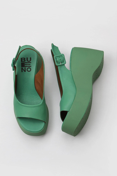 Bueno Shoes Sandale cu toc cu pană pentru femei, din piele verde închisă 01wy...