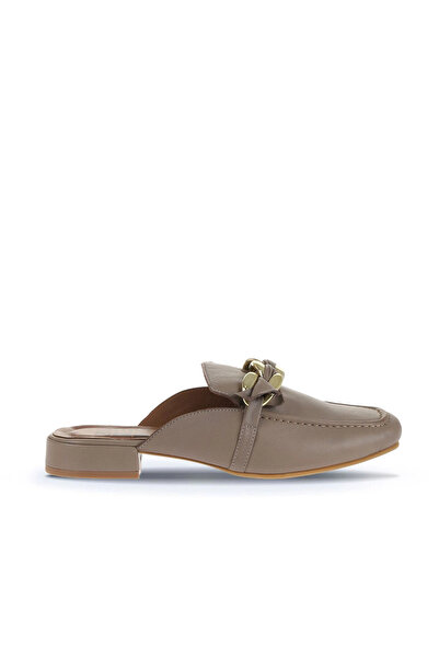 Women's Gray Leather Heeled Slippers 01wa6500