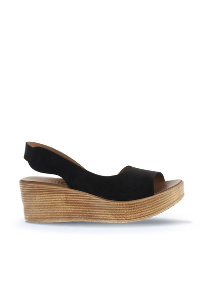 Bueno Shoes Sandale cu toc cu pană pentru femei, din piele intoarsa Alf, negr...