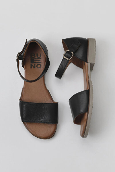Bueno Shoes Sandale plate de damă din piele neagră 01wy2502
