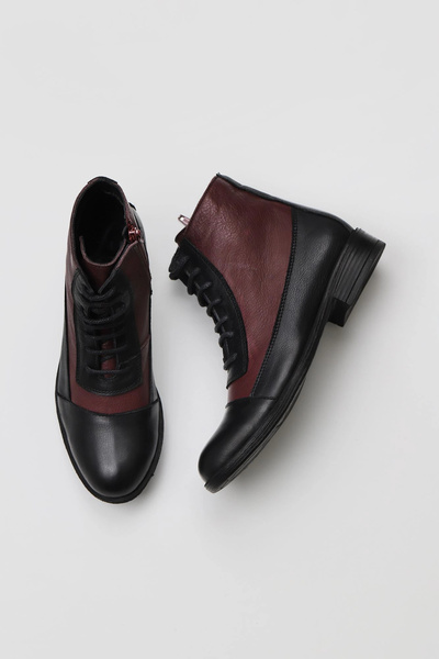 Bueno Shoes Черни бордо кожени дамски равни ботуши 01wt2601