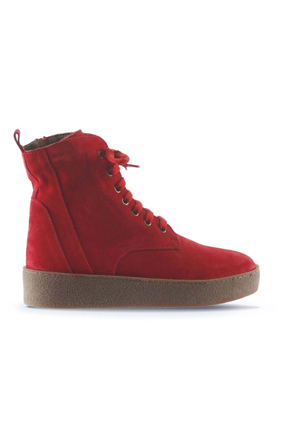 Bueno Shoes Κόκκινες σουέτ γυναικείες φλατ μπότες 01wt3001