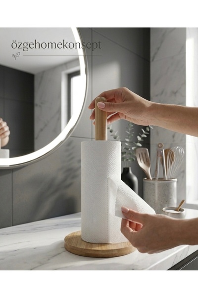 Global Natural Wood / Bamboo Paper Towel Stand - Non-Slip Base