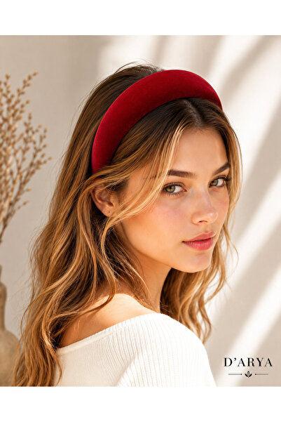 Darya Dd586 Burgundy / Red Velvet Padded Crown (4 cm) Hairband