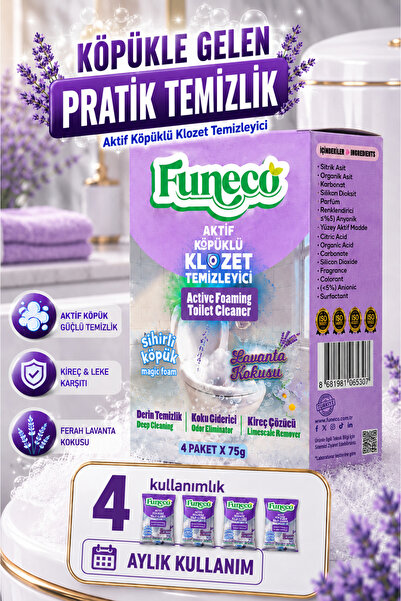 FUNECO Klozet Tuvalet WC Temizleyici, 300g, Aktif Köpüklü, Ekolojik Doğa Dost...